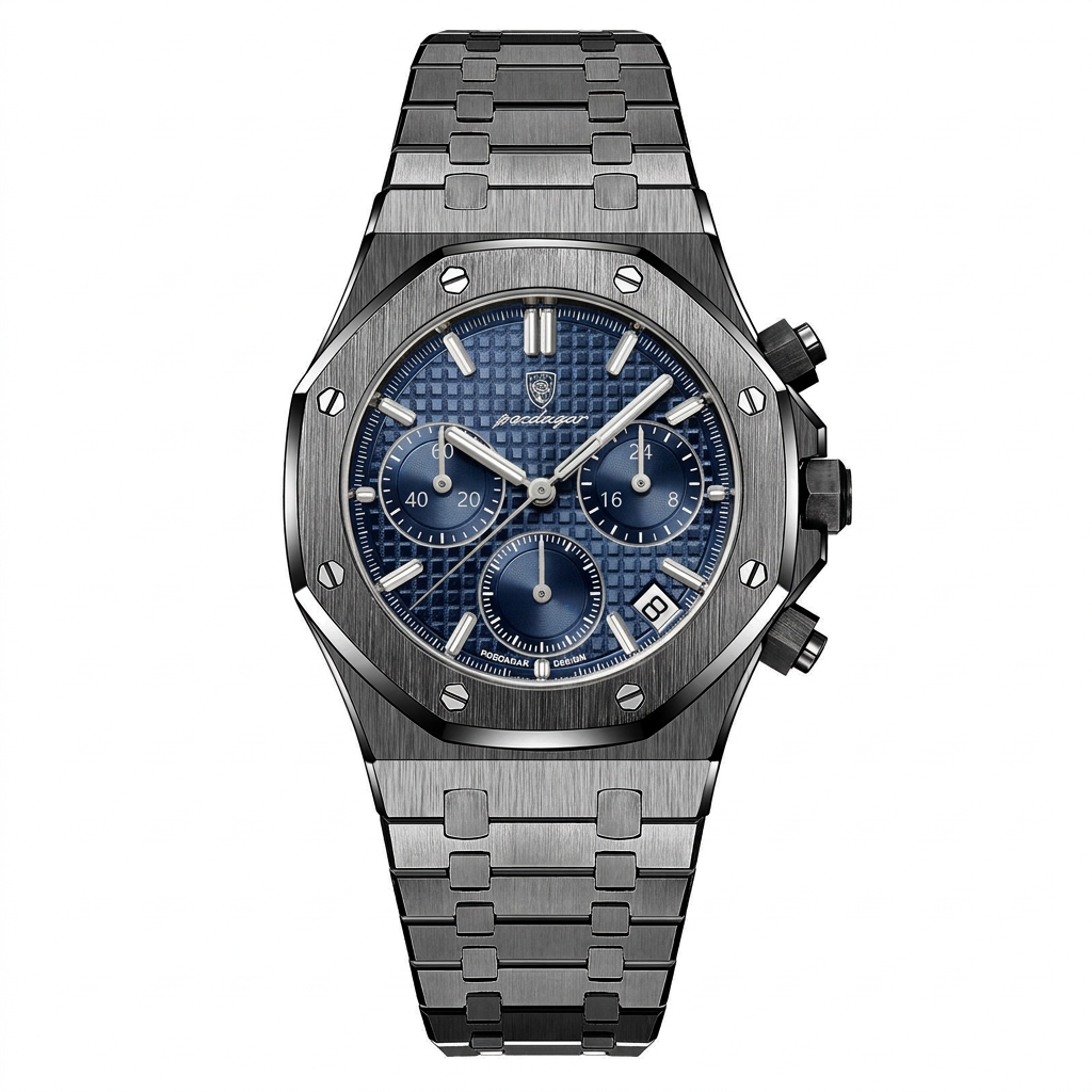 Men's quartz watch - Black Case Blue Face Steel Strap Model