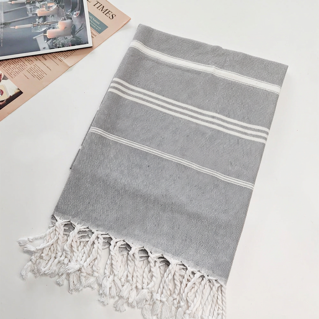 Turkish towel - Gray Braided Tassel
